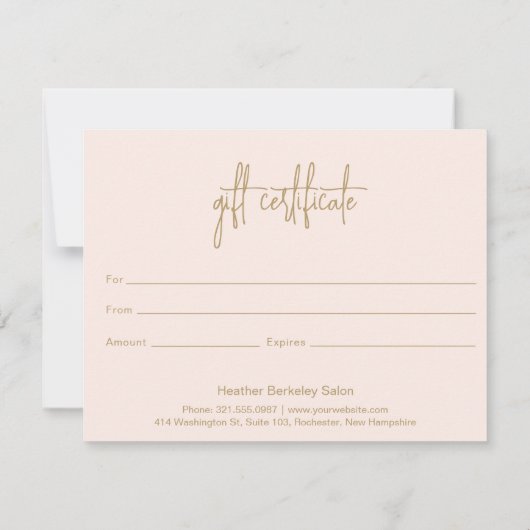 金ゴールドエレガント赤面ピンクのビジネスのギフト券 (裏面)