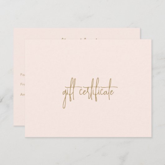 金ゴールドエレガント赤面ピンクのビジネスのギフト券 (正面/裏面)