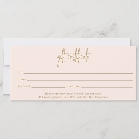 金ゴールドエレガント赤面ピンクのビジネスのギフト券 (裏面)