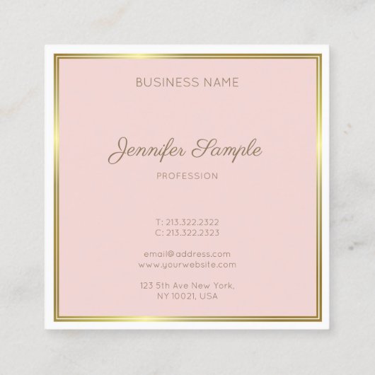 金ゴールドエレガント赤面ピンクハンドフォント文字スクリプトラックス スクエア名刺 (裏面)