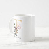 金ゴールドエレガント赤面ピンクブルゴーニュ花文字T コーヒーマグカップ (正面左)