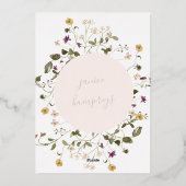 金ゴールドエレガント野花パンパフローラ赤ちゃんシャワー 箔招待状 (裏面)