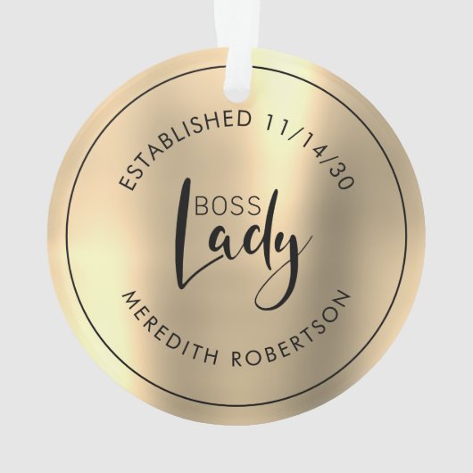 金ゴールドエレガント金属ボス女性確立日 オーナメント (裏面)