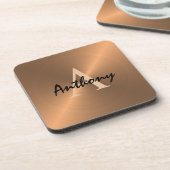 金ゴールドエレガント金属青銅モノグラムパーソナライズされた コースター (左側)