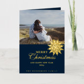 金ゴールドエレガント雪片 |メリークリスマス |カスタム 箔シーズンカード (正面)