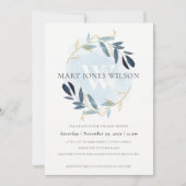 金ゴールドエレガント青色葉リースベビシャワーカード サンキューカード (正面)