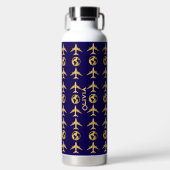 金ゴールドエレガント飛行機&ワールドグローブ、ミニマリスト ウォーターボトル (正面)