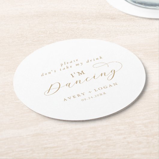 金ゴールドエレガント飲み物は飲まない踊り ラウンドペーパーコースター (アングル)