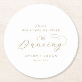 金ゴールドエレガント飲み物は飲まない踊り ラウンドペーパーコースター (正面)