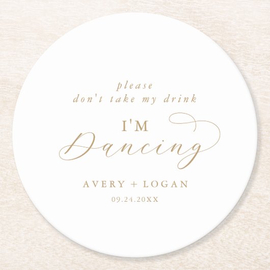 金ゴールドエレガント飲み物は飲まない踊り ラウンドペーパーコースター (正面)