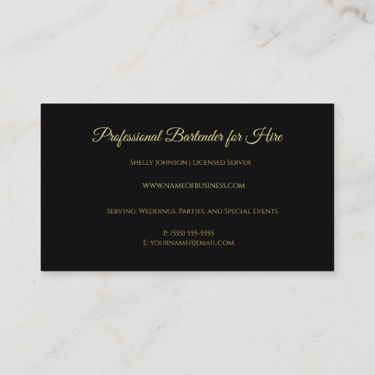 金ゴールドエレガント飲料スプラッシュイベントバーテンダー 名刺 (裏面)