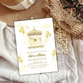 金ゴールドエレガント魔法バルーン回転木馬ベビーシャワー 招待状