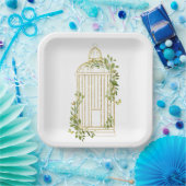 金ゴールドエレガント鳥籠の茎葉付き紙プレート ペーパープレート (パーティー)