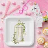 金ゴールドエレガント鳥籠の茎葉付き紙プレート ペーパープレート (パーティー)