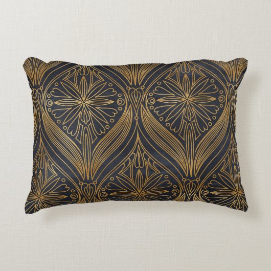 金ゴールドエレガント黒ダマスクパターン アクセントクッション (正面)