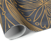 金ゴールドエレガント黒ダマスクパターン ラッピングペーパー (ロールコーナー)
