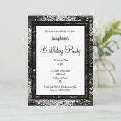 金ゴールドエレガント黒大理石ホログラフィック誕生日 招待状 (スタンド正面)