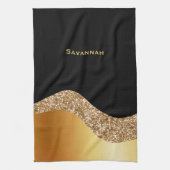 金ゴールドエレガント黒波 キッチンタオル (縦)