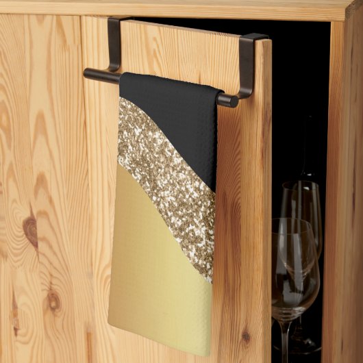 金ゴールドエレガント黒波 キッチンタオル (三つ折り)