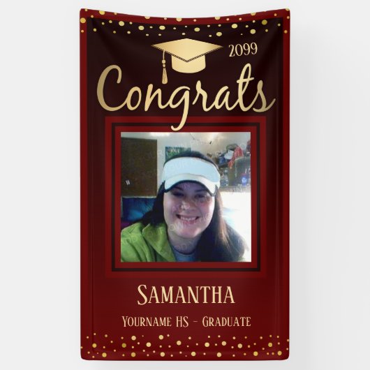 金ゴールドエレガント2022年写真の卒業クラス 横断幕 (縦)