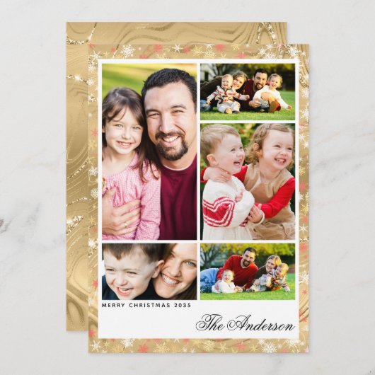 金ゴールドエレガント5枚の写真のクリスマス シーズンカード (正面/裏面)