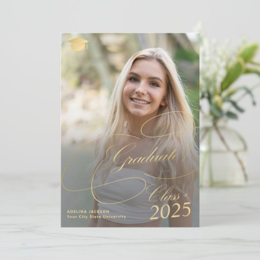 金ゴールドエレガント6枚のコラージュ卒業 案内状 (スタンド正面)