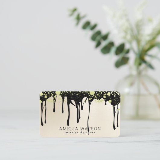 金ゴールドエレガント(ばちゃばちゃ)跳ねると黒の点絵を描滴 名刺 (スタンド正面)