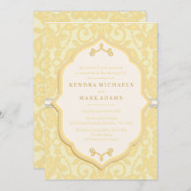 金ゴールドエレガント&アイボリーレース結婚式招待状