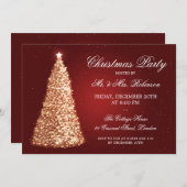金ゴールドエレガント·クリスマス·パーティー·レッド 招待状 (正面/裏面)
