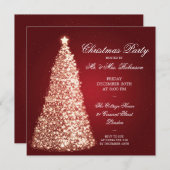 金ゴールドエレガント·クリスマス·パーティー·レッド 招待状 (正面/裏面)