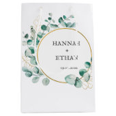 金ゴールドエレガント・グリーン・ユーカリパーソナライズされたプス   ミディアムペーパーバッグ (正面)