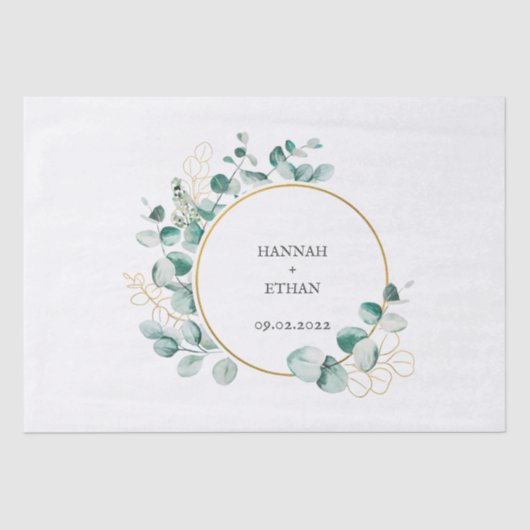 金ゴールドエレガント・グリーン・ユーカリパーソナライズされたプス   薄葉紙 (正面)