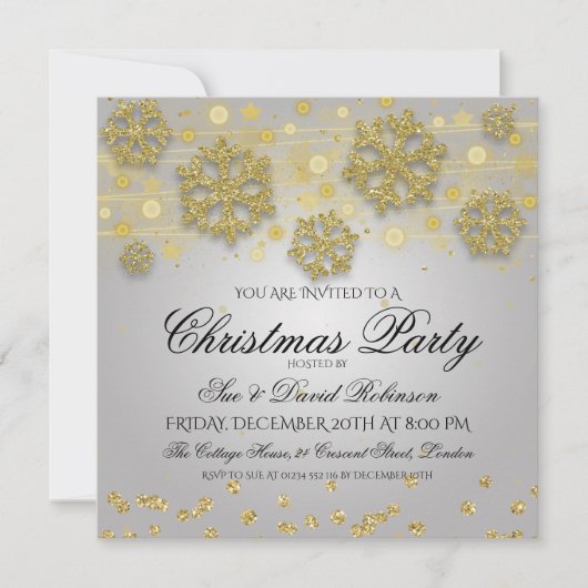 金ゴールドエレガント&シルバークリスマス 招待状 (正面)