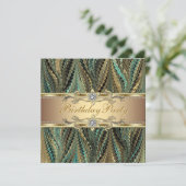 金ゴールドエレガント&ティール(緑がかった色)ブルーバースデーパーティー 招待状 (スタンド正面)