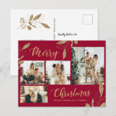 金ゴールドエレガント・ブルゴンディ・フォトコラージュ・クリスマス ポストカード (正面/裏面)