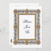 金ゴールドエレガント&ブルーバロックパーティの招待状 招待状 (正面/裏面)