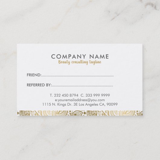 金ゴールドエレガント&ホワイトペイズリーレース紹介カード 紹介カード (裏面)