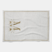 金ゴールドエレガント・モノグラム・リネン・ファミリーが創立年 キッチンタオル (横)