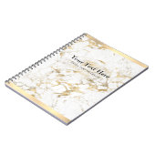 金ゴールドエレガント/白大理石、金ゴールドバー、名前とタイトル ノートブック (左側)