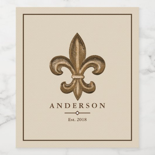 金ゴールドエレガント(紋章の)フラ・ダ・リとトープ |パーソナライズされた | ワインラベル (シングルラベル)