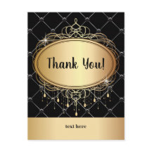 金ゴールドエレガント，黒，グリッター,サンキューカード