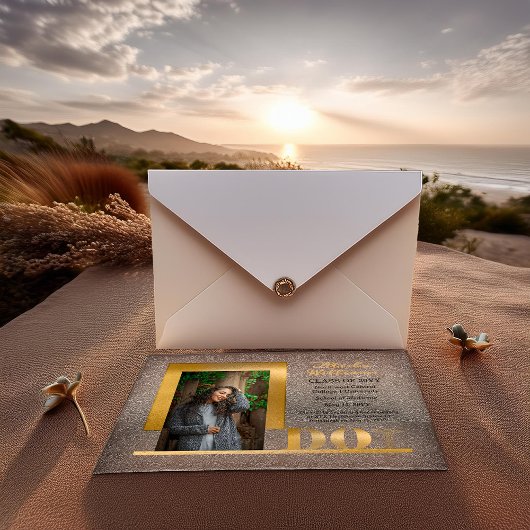 金ゴールドエレガントDOカドゥセウス写真卒業 アクリル招待状