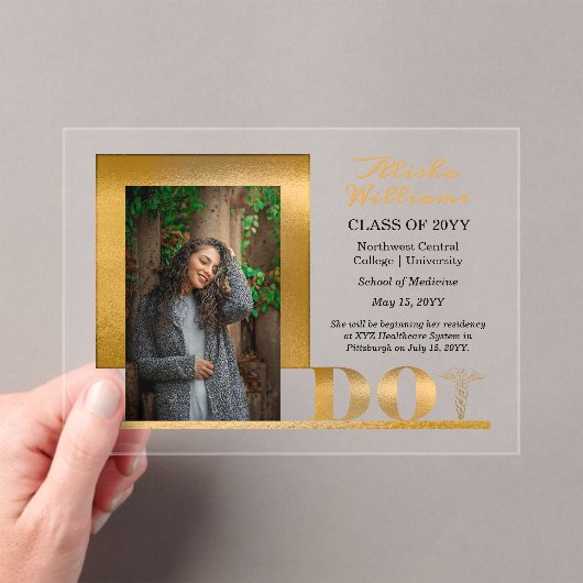 金ゴールドエレガントDOカドゥセウス写真卒業 アクリル招待状 (インサイチュ (ポータブル))