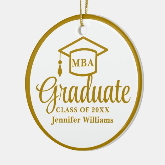金ゴールドエレガントMBA卒業写真クリスマス セラミックオーナメント (左)