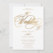 金ゴールドエレガントQR全て一つの書結婚の 招待状 (正面)