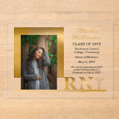 金ゴールドエレガントRNカドゥセウス写真卒業 アクリル招待状 (正面)