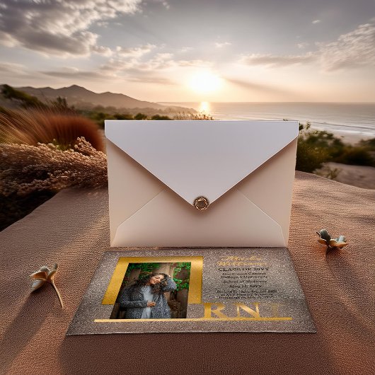 金ゴールドエレガントRNカドゥセウス写真卒業 アクリル招待状