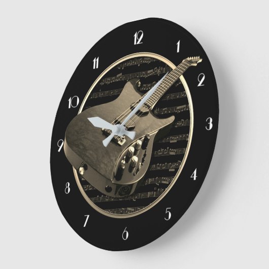 金ゴールドエレキギターの丸時計 ラージ壁時計 (傾斜)