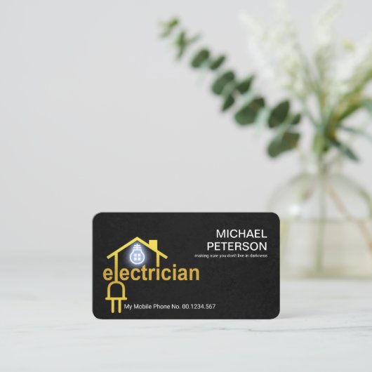 金ゴールドエレクトリシアンホームブラックグランジ 名刺 (スタンド正面)