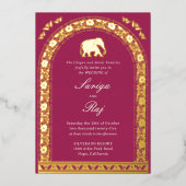 金ゴールドエレファント&ロータスフラワーインディアン結婚ズ 箔招待状 (正面)